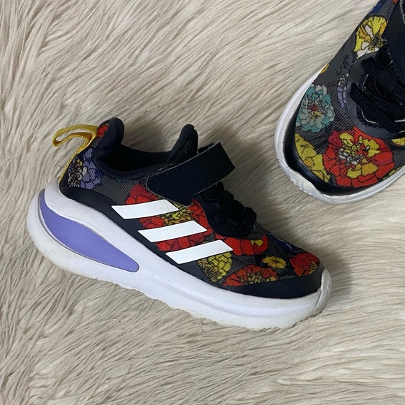 Adidas Infant Girl Baby Black Floral FortaRun Velcro Strap Running Shoes Sneaker - Picture 2 of 10